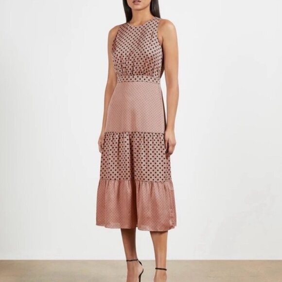 Ted Baker Izzie Dusty Pink Mix Polka Dot Midi Dress, Size 2 (US Size 6) - Picture 3 of 16